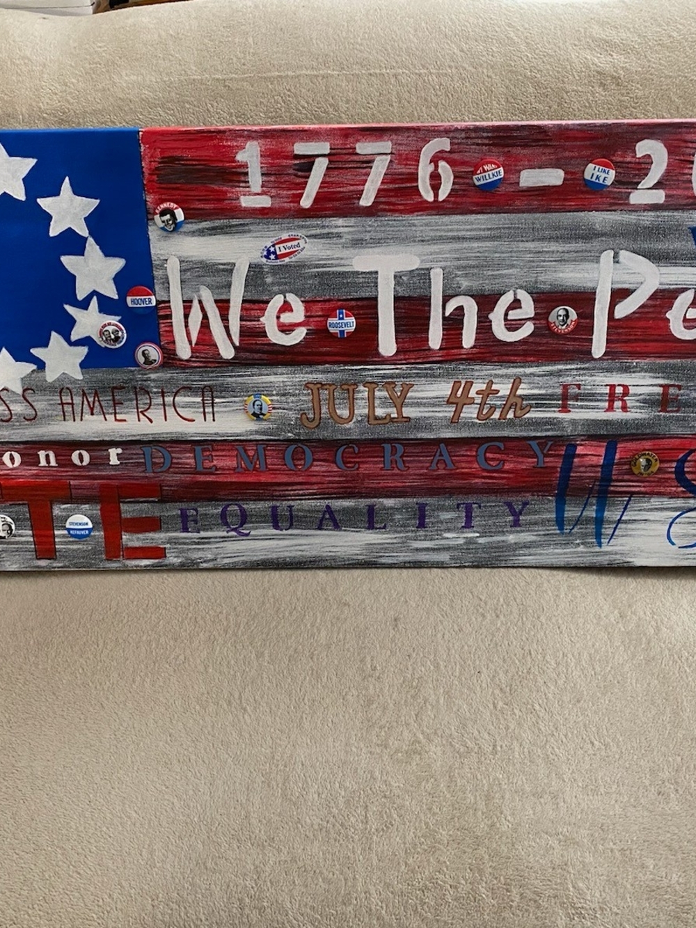 4th Of July 250 Yr.Patriotic 'We The People' Red, White & Blue Wall Art Painting
